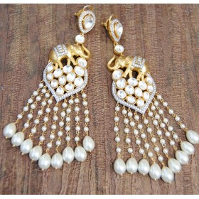 Nizami Polki Diamond Pearl Dangler Earrings